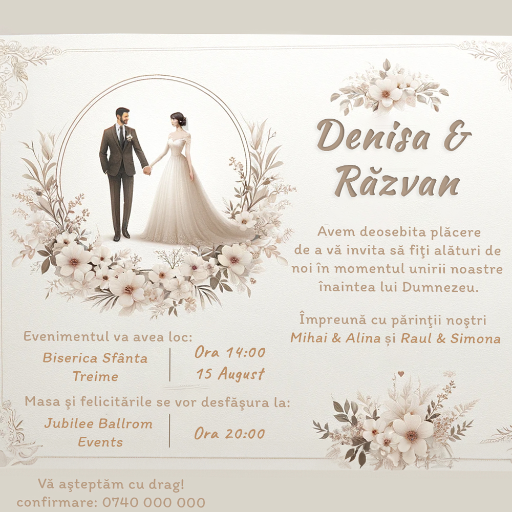 inivtatie nunta simpla, invitatie nunta eleganta, invitatie nunta desenata