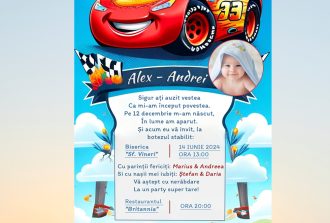 invitatie botez tema cars baieti