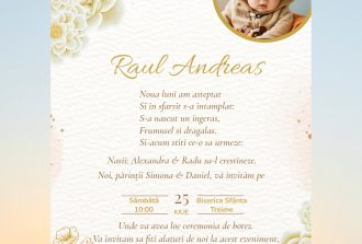 invitatie digitala botez eleganta aurie