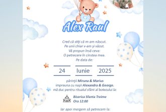 invitatie botez ursulet cu baloane
