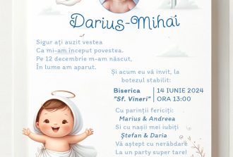 invitatie de botez digitala albastra ingeras