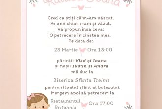 invitatie de botez fata roz
