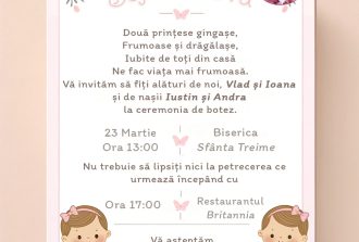 invitatie botez roz fetite gemene