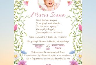invitatie digitala botez fata cu floricele