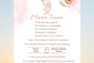 invitatie digitala botez iepuras roz