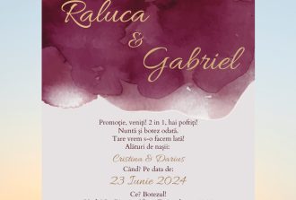 invitatie nunta si botez burgundy