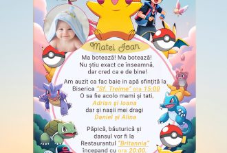 invitatie digitala pokemon, pikachu baiat